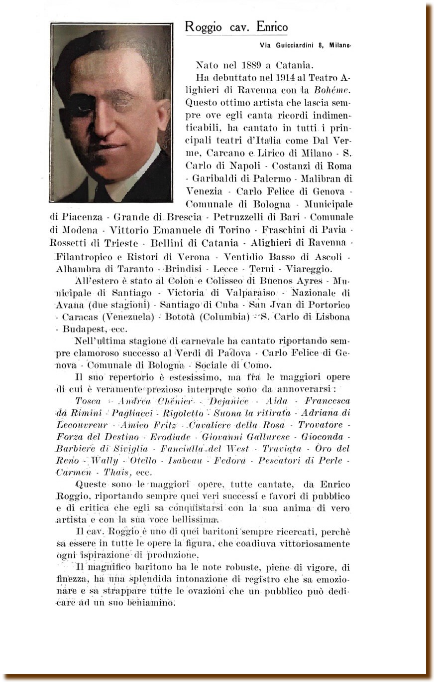 Articolo tratto da "Annuario dell�Arte Lirica Italiana e dei suoi Interpreti" � Serbolonghi 1924